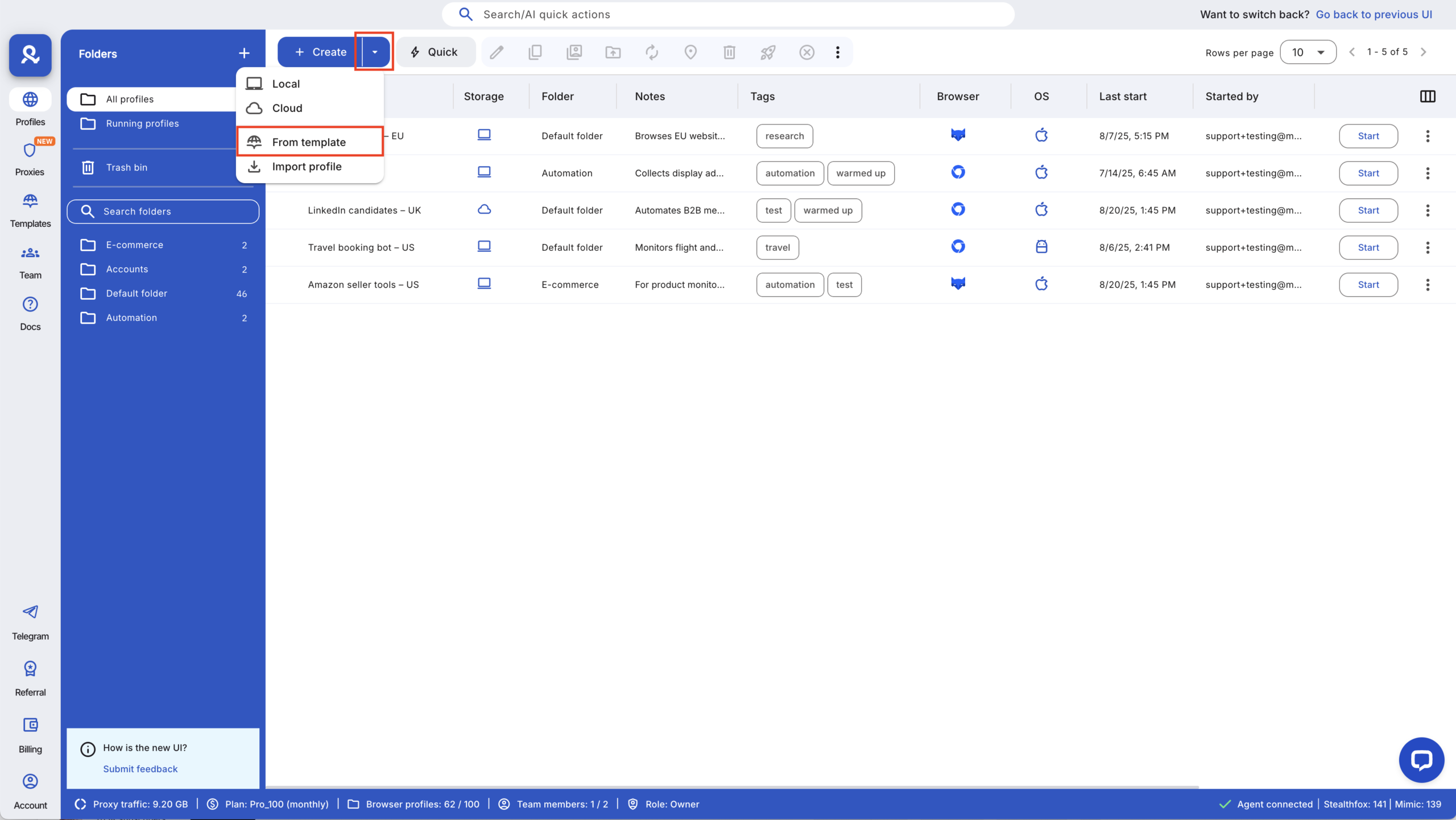 Create separate profiles